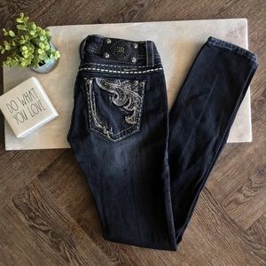 Miss Me Distressed Black Rhinestone Skinny Jeans